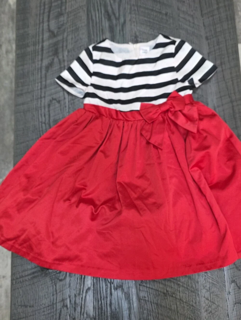 Olivia Gymboree Girls Size 5T Dress Black & White Striped Red Skirt W bow